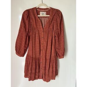 Holding Horses Anthropologie Tunic Top Small Boho Rust Red Peasant Style Tiered